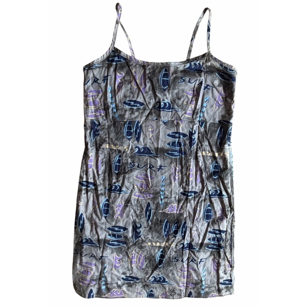 Vintage Dress Women Large Grey Blue Hawaiian 90s Y2K Spaghetti Straps Mini USA